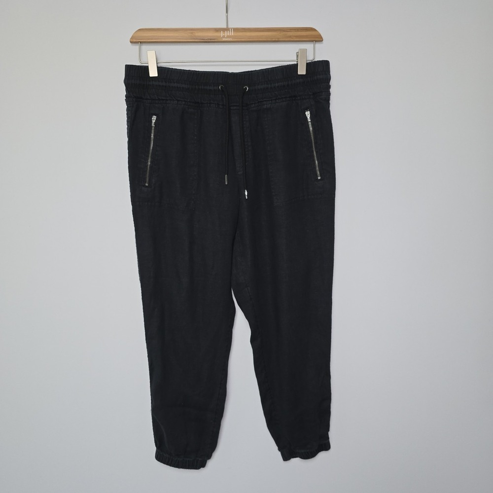 Athleta Cabo Joggers Pants Size 12P Petite Black 100% Linen Drawstring Pockets